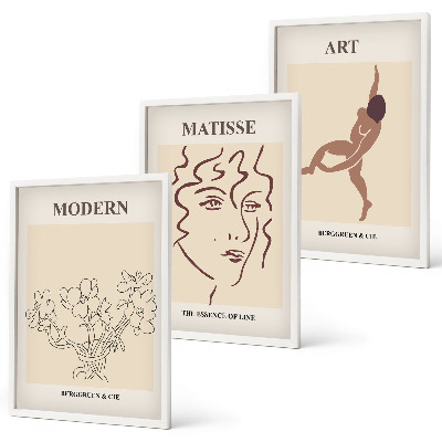 Bilder-3er-set mit rahmen Stilvolle Grafiken, Blumen, Figuren
