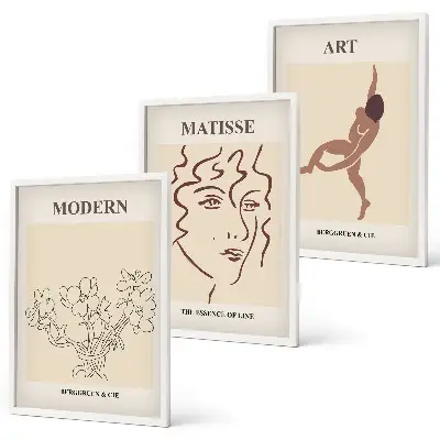 3er-Set Wandbilder mit Rahmen stilvolle Grafiken mit Blumen und Figuren