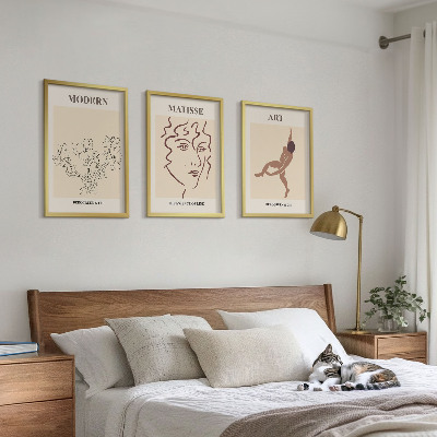 Bilder-3er-set mit rahmen Stilvolle Grafiken, Blumen, Figuren