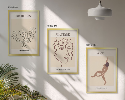 Bilder-3er-set mit rahmen Stilvolle Grafiken, Blumen, Figuren