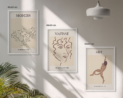 Bilder-3er-set mit rahmen Stilvolle Grafiken, Blumen, Figuren