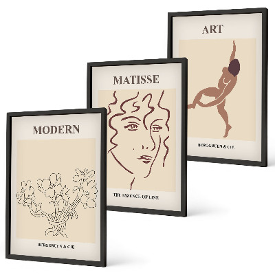 Bilder-3er-set mit rahmen Stilvolle Grafiken, Blumen, Figuren