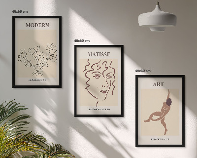 Bilder-3er-set mit rahmen Stilvolle Grafiken, Blumen, Figuren
