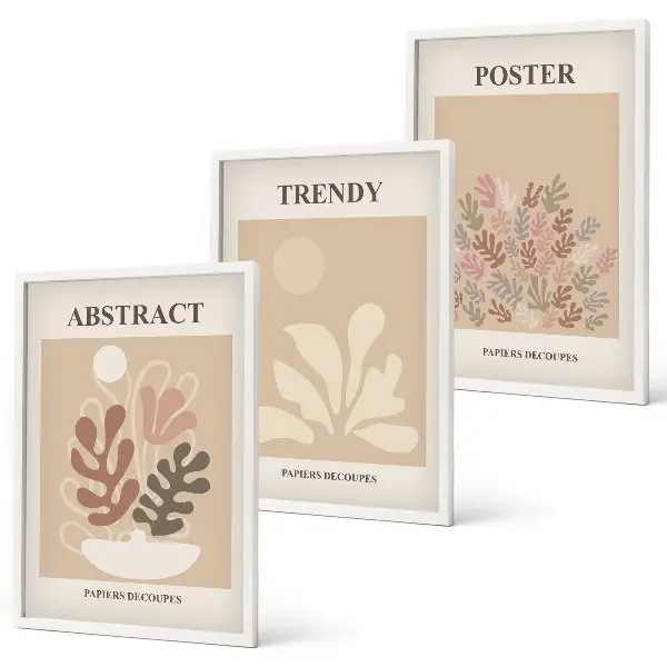 Gerahmtes Bilderset mit Pflanzenmotiven in Beige und Braun