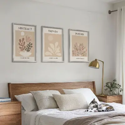 Gerahmtes Bilderset mit Pflanzenmotiven in Beige und Braun