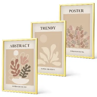 Gerahmtes Bilderset mit Pflanzenmotiven in Beige und Braun