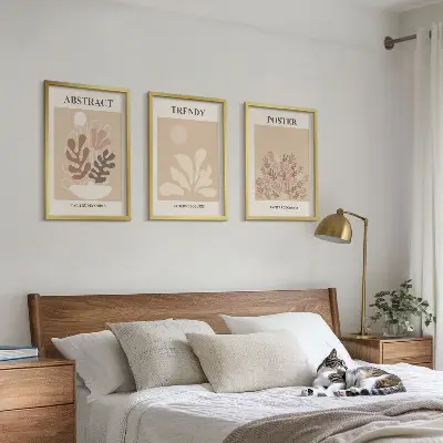 Gerahmtes Bilderset mit Pflanzenmotiven in Beige und Braun