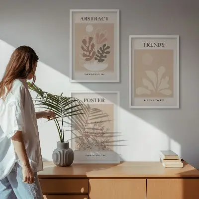 Gerahmtes Bilderset mit Pflanzenmotiven in Beige und Braun