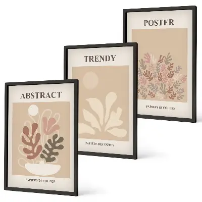 Gerahmtes Bilderset mit Pflanzenmotiven in Beige und Braun