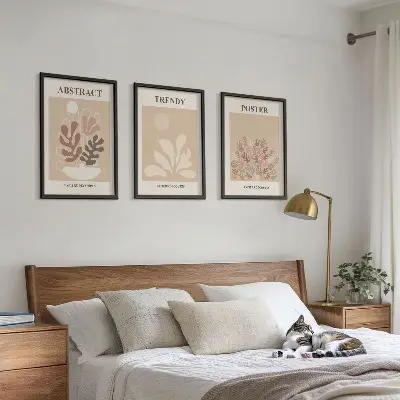 Gerahmtes Bilderset mit Pflanzenmotiven in Beige und Braun