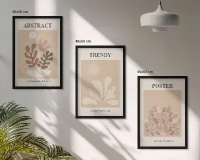 Gerahmtes Bilderset mit Pflanzenmotiven in Beige und Braun