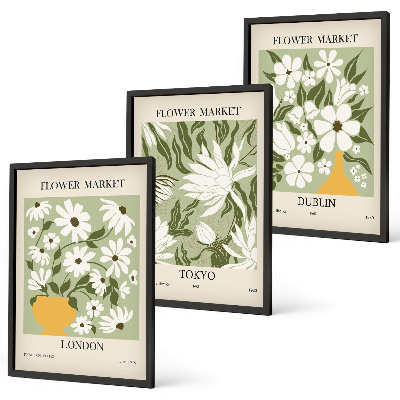 Bilder-3er-set mit rahmen Blumenmuster London Tokio Dublin