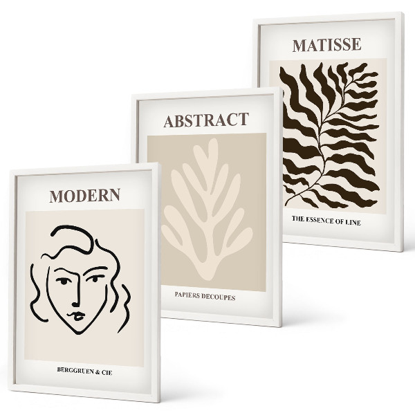 Bilder-3er-set mit rahmen Gesicht Blätter Kunst Matisse