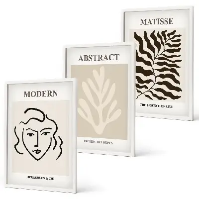 Matisse Gesicht und Blätter Kunstwerk 3er-Set Bilder mit Rahmen