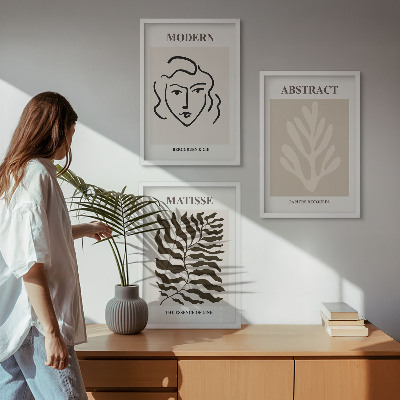 Bilder-3er-set mit rahmen Gesicht Blätter Kunst Matisse