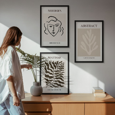 Bilder-3er-set mit rahmen Gesicht Blätter Kunst Matisse