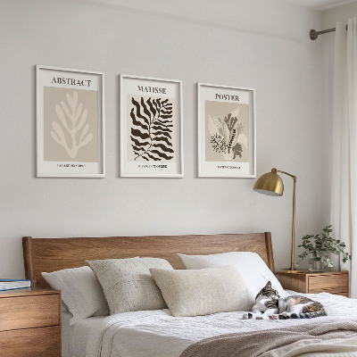 Gerahmtes bilderset Beige-braune Pflanzenmuster