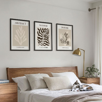 Gerahmtes bilderset Beige-braune Pflanzenmuster