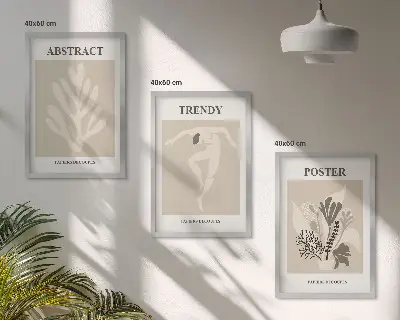 Gerahmtes Bilderset mit beige-braunem Blumenmuster