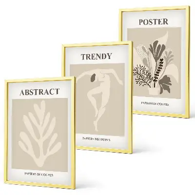 Gerahmtes Bilderset mit beige-braunem Blumenmuster
