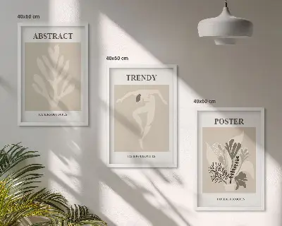 Gerahmtes Bilderset mit beige-braunem Blumenmuster