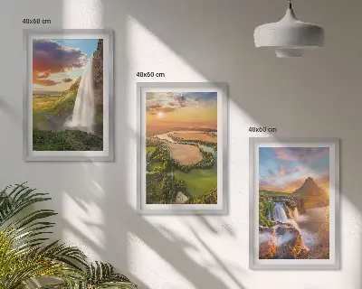 Gerahmtes Bilderset mit Motiven aus Wasserfällen und Landschaften im Westen