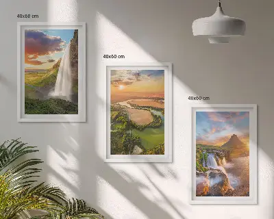 Gerahmtes Bilderset mit Motiven aus Wasserfällen und Landschaften im Westen