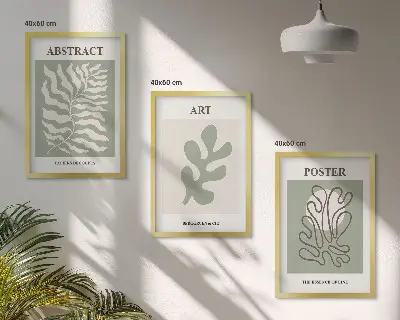3er-Set Wandbilder mit Matisse-Pflanzenmotiven inklusive Rahmen