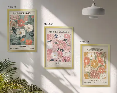 Gerahmtes Bilderset mit Blumenmuster aus London, Tokio und Amsterdam