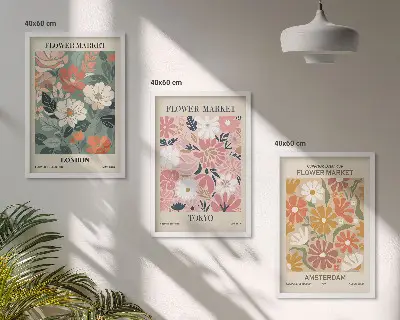 Gerahmtes Bilderset mit Blumenmuster aus London, Tokio und Amsterdam