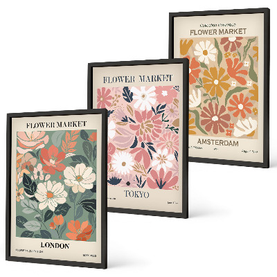 Gerahmtes bilderset Blumenmuster London Tokio Amsterdam