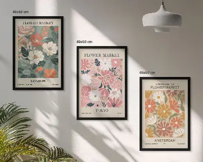 Gerahmtes Bilderset mit Blumenmuster aus London, Tokio und Amsterdam