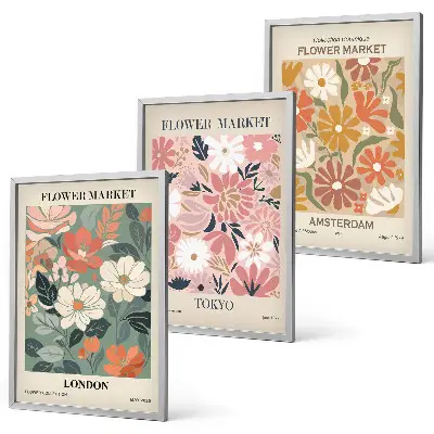 Gerahmtes Bilderset mit Blumenmuster aus London, Tokio und Amsterdam