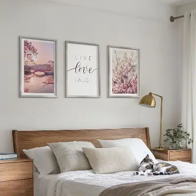 Blumenbrücken Inschriftenmotiv 3er-Set Bilder mit Rahmen