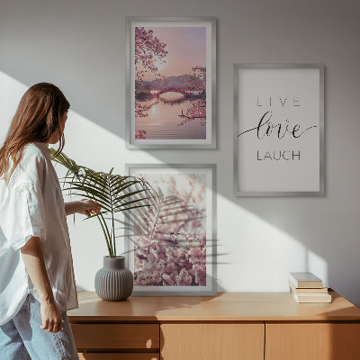 Bilder-3er-set mit rahmen Blumenbrücken-Inschriftenmotiv
