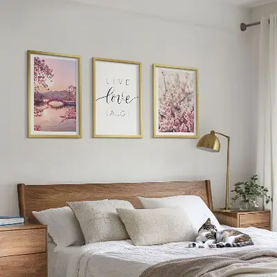 Blumenbrücken Inschriftenmotiv 3er-Set Bilder mit Rahmen