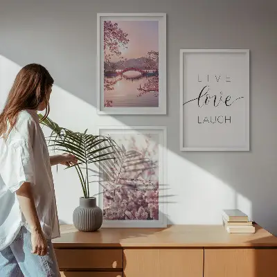 Blumenbrücken Inschriftenmotiv 3er-Set Bilder mit Rahmen