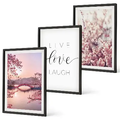Blumenbrücken Inschriftenmotiv 3er-Set Bilder mit Rahmen