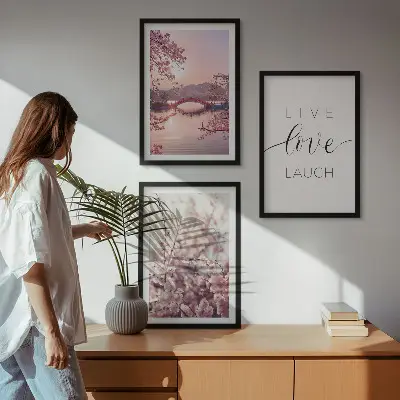 Blumenbrücken Inschriftenmotiv 3er-Set Bilder mit Rahmen