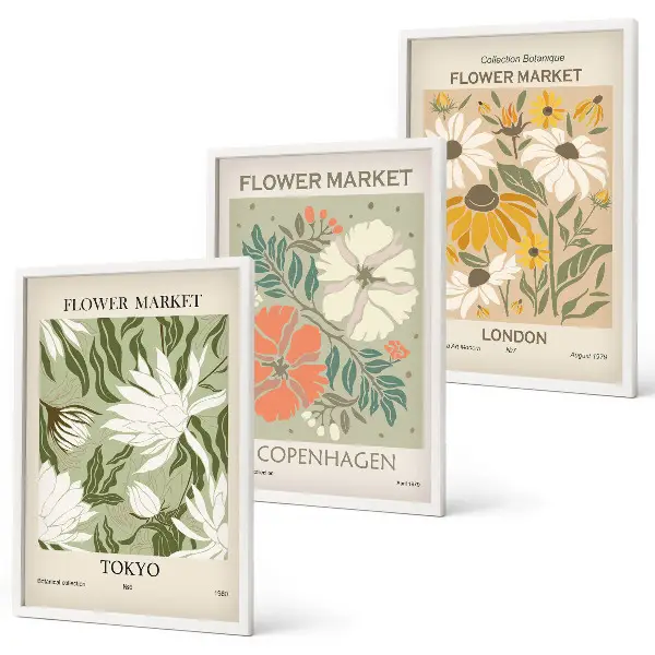 Gerahmtes Bilderset mit Blumenmotiven aus Städten weltweit