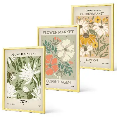 Gerahmtes Bilderset mit Blumenmotiven aus Städten weltweit