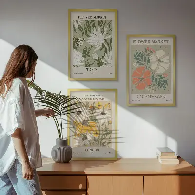 Gerahmtes Bilderset mit Blumenmotiven aus Städten weltweit