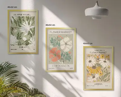Gerahmtes Bilderset mit Blumenmotiven aus Städten weltweit