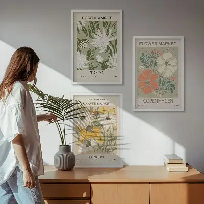 Gerahmtes Bilderset mit Blumenmotiven aus Städten weltweit