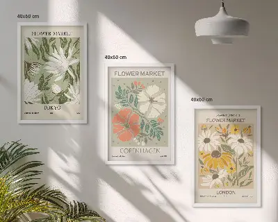 Gerahmtes Bilderset mit Blumenmotiven aus Städten weltweit