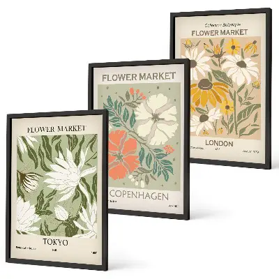Gerahmtes Bilderset mit Blumenmotiven aus Städten weltweit