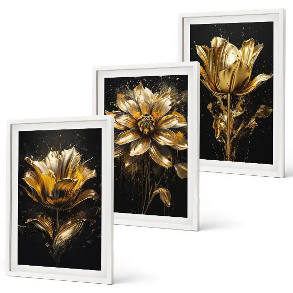Gelbe Blüten auf dunklem Hintergrund 3er-Set mit Rahmen