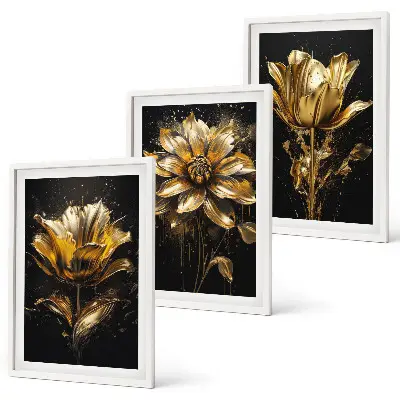 Gelbe Blüten auf dunklem Hintergrund 3er-Set mit Rahmen