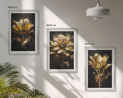 Gelbe Blüten auf dunklem Hintergrund 3er-Set mit Rahmen