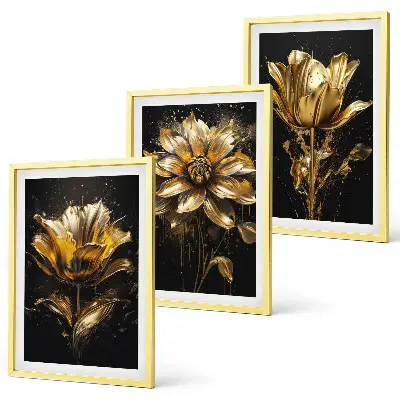 Gelbe Blüten auf dunklem Hintergrund 3er-Set mit Rahmen
